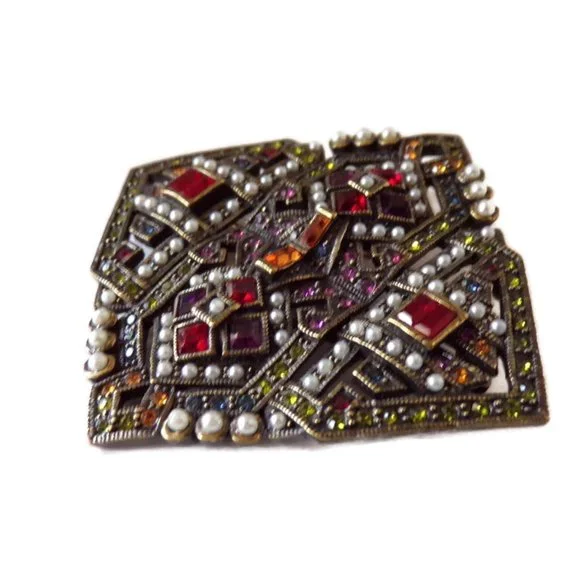 Vintage Hedi Daus Art Deco Pendant Brooch Swarovski Crystals Bronze Tone. 2939 - Picture 2 of 5